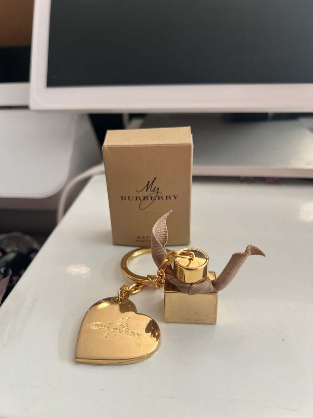 Burberry My Burberry Perfume Bottle and Heart Gold Key Ring Charm with Box